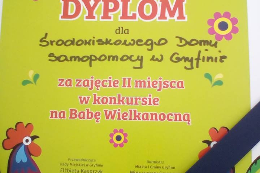 Zdjęcie dyplomu za zajęcie 2 miejsca w konkursie na Babę Wielkanocną