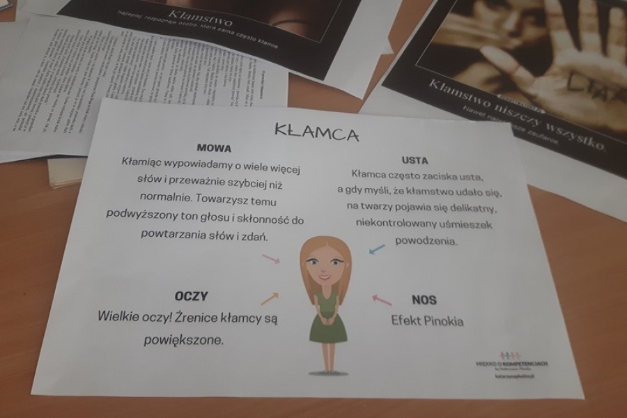 Karta przedstawiająca po czym poznać kłamcę.