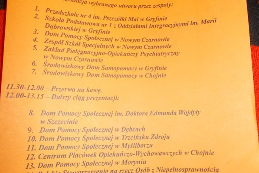 Zdjęcie harmonogramu dnia imprezy