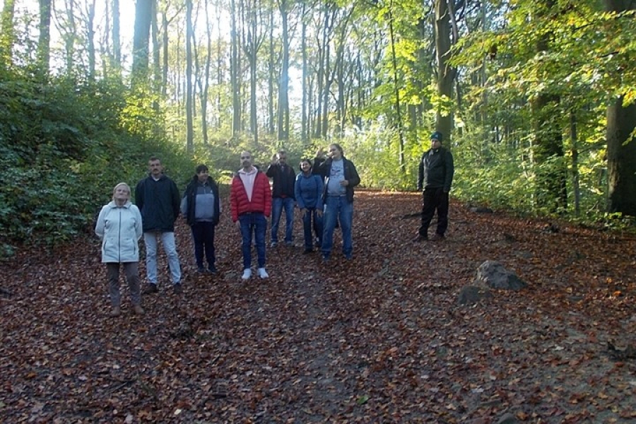 Uczestnicy na ścieżce w puszczy bukowej